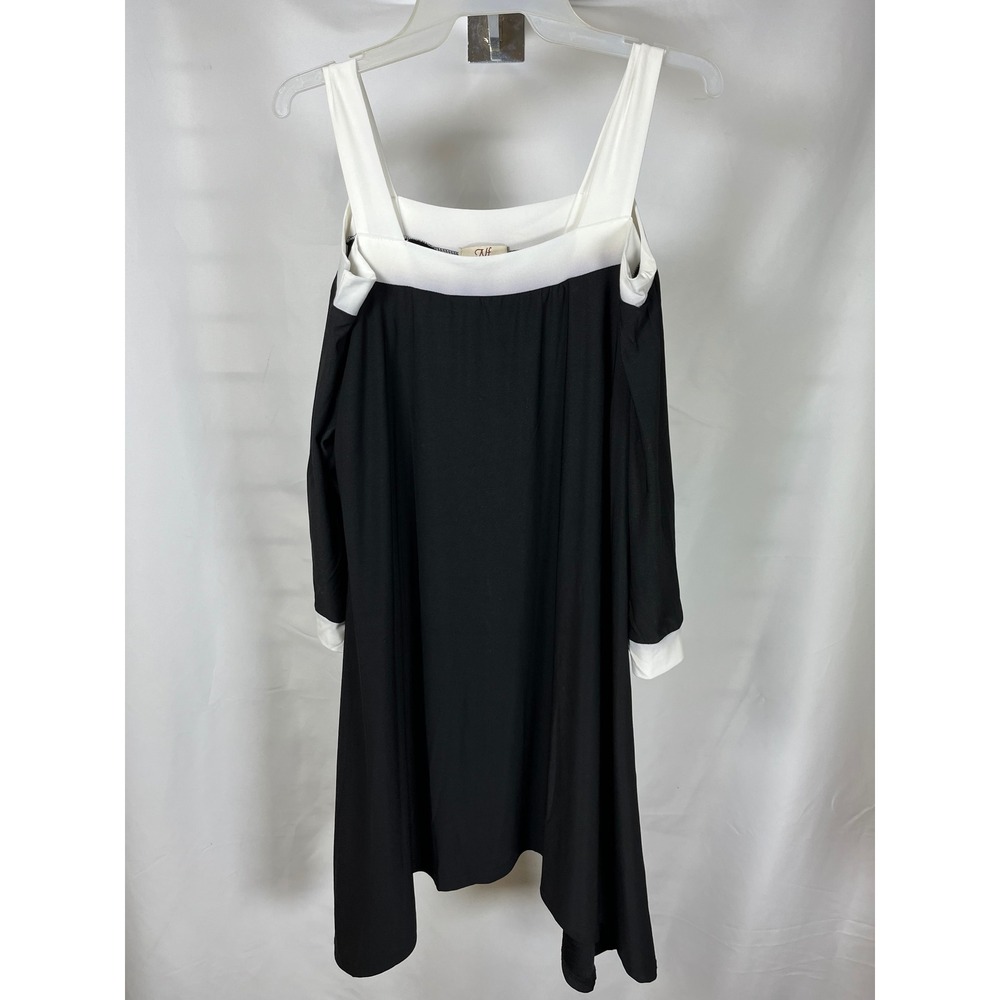 Nf Black White‎ Colorblock Cold Shoulder Handkerchief Hem Dress Large